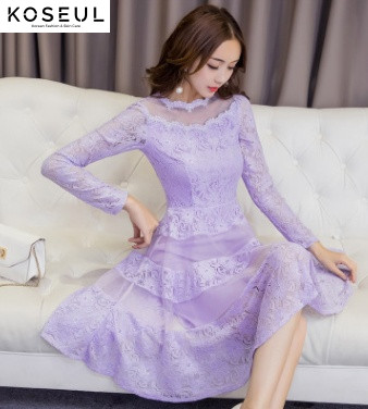 1282468324863 2021 spring autumn women's new Korean long sleeve dress, women Shahe lace bottoming skirt skirt tide