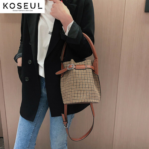 1611992160813 Korean Style All-match Messenger Bag Fashion Woolen Bucket Bag
