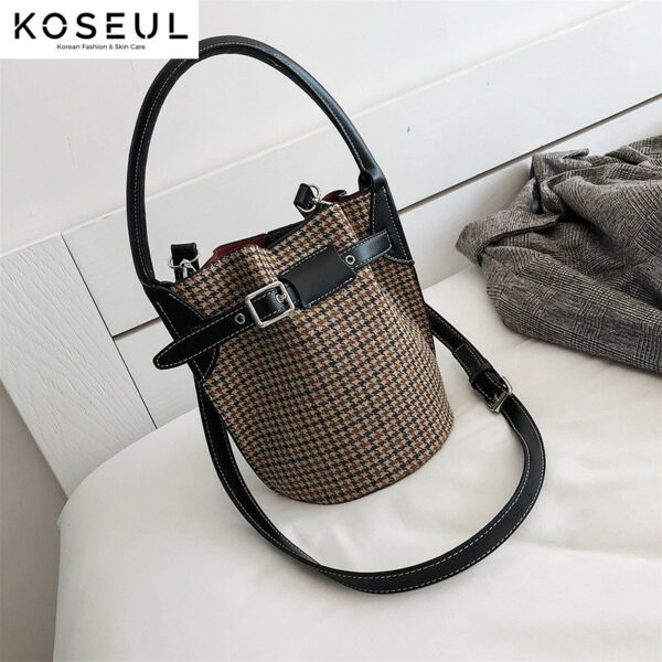 1611992160826 Korean Style All-match Messenger Bag Fashion Woolen Bucket Bag