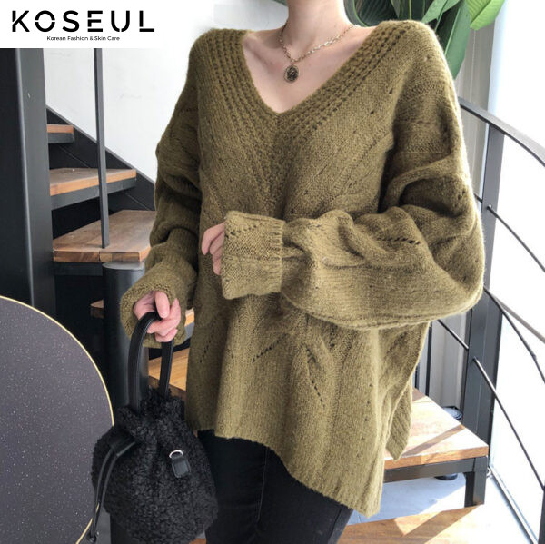 1615348109141 Loose, Lazy And Comfortable Medium Length Jacquard Hollow Out Sweater