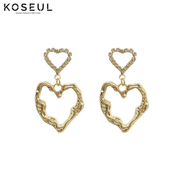 1615797315464 South Korea Dongdaemun Gold Heart Earrings
