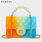1618287020350 New Mini Female Bag Wholesale Rainbow Bag PVC Chain Jelly Bag Spray Color Gradient Pearl Handbag