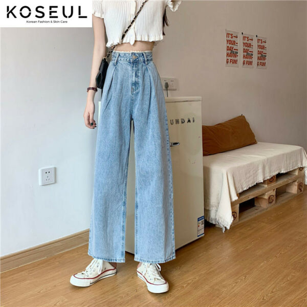 1619173740215 Korean Style Lace High Waist Jeans Women Loose Straight Wide Leg Pants Trousers