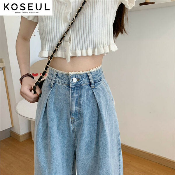 1619173753358 Korean Style Lace High Waist Jeans Women Loose Straight Wide Leg Pants Trousers