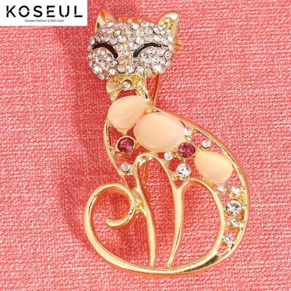 1620979036467 Golden Cat Inlaid Diamond Alloy Brooch Korean Personality Fashion Pin All-Match Simple Clothing Accessories