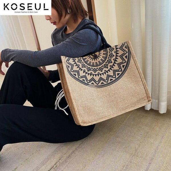 1621048340317 Linen Tote Bag Korean Composite Jute Bag Fashion One-Shoulder Shopping Bag