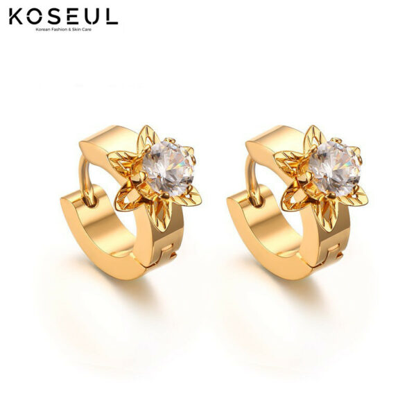 1622341900710 Accessories Stainless Steel Single Diamond Gold Earrings Korean Style Ladies Petal Earrings
