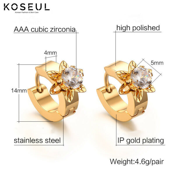 1622341900712 Accessories Stainless Steel Single Diamond Gold Earrings Korean Style Ladies Petal Earrings