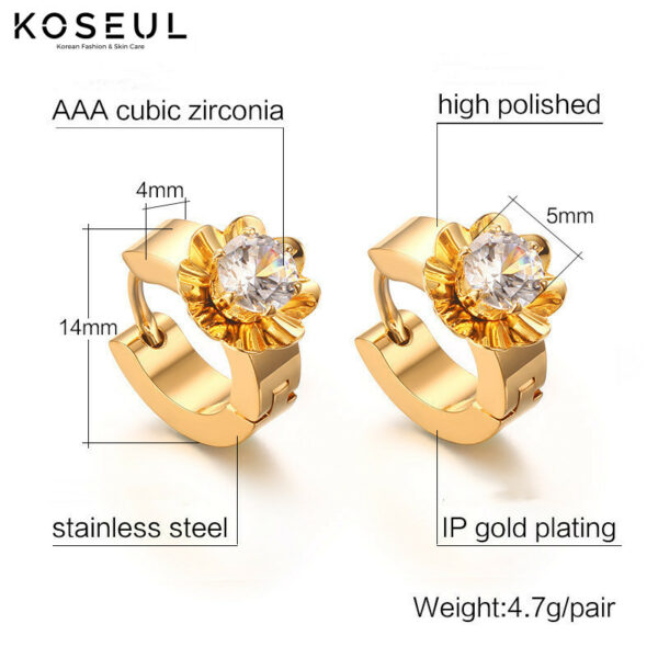 1622341964545 Accessories Stainless Steel Single Diamond Gold Earrings Korean Style Ladies Petal Earrings
