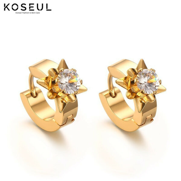 1622366882512 Accessories Stainless Steel Single Diamond Gold Earrings Korean Style Ladies Petal Earrings