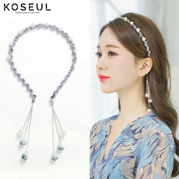 1679377081954 Korea one-piece headband tassel pendant with fake earrings