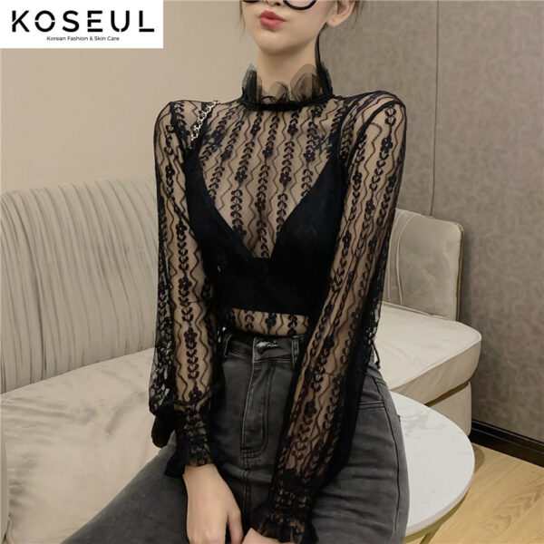 2267141953938 Lace blouse with half high neck