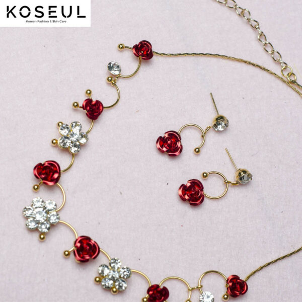 3707261788 712269834 New Korean bridal jewelry necklace, earring, red rose necklace set, Wedding Toasting dress, accessories