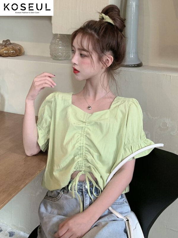 42c1313a 83f0 4d38 81ef 629421c9ee48 Korean Women's French Square Collar Blouse Shirt
