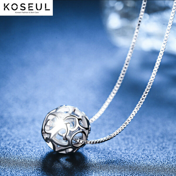 4399181125 527480900 S925 silver necklace, female and Korean accessories, clavicle chain, hollow bead, Korean student pendant, simple silver ornaments