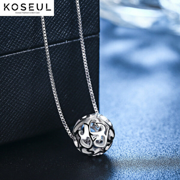 4404531946 527480900 S925 silver necklace, female and Korean accessories, clavicle chain, hollow bead, Korean student pendant, simple silver ornaments