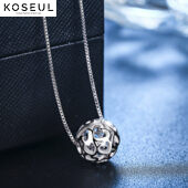 4404531946 527480900.400x400 S925 silver necklace, female and Korean accessories, clavicle chain, hollow bead, Korean student pendant, simple silver ornaments