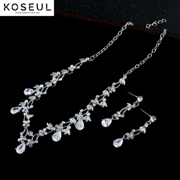 4509318648 1010840977 Simple Zircon Necklace Earrings Korean Bride Wedding Necklace set dinner party dress jewelry accessories
