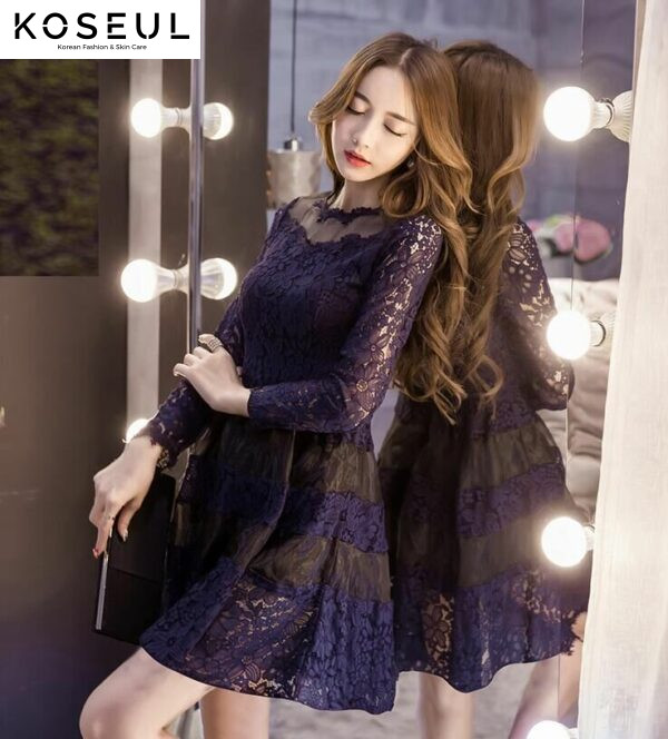 4738914878 1618842793 2021 spring autumn women's new Korean long sleeve dress, women Shahe lace bottoming skirt skirt tide