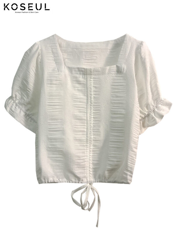 53bfbf97 ed91 4ca3 ac38 97db055252d8 Korean Women's French Square Collar Blouse Shirt