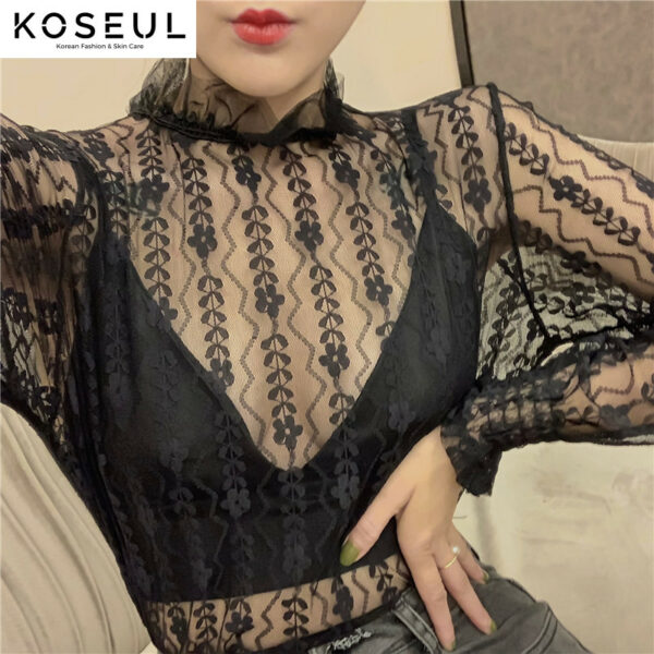 6336763996900 Lace blouse with half high neck