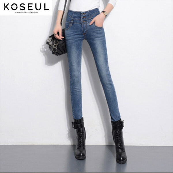 b1a058aa 73da 452d ae80 3c0622370aba Spring And Autumn Korean Style High Waist Slim Slimming High Stretch Cotton Jeans